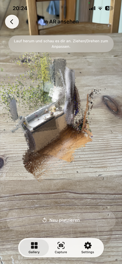 A saved Bottle memory placed back into a room with AR